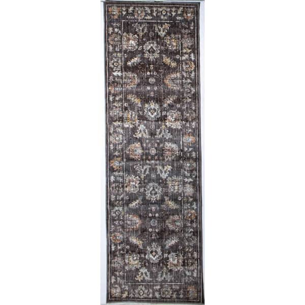 BASHIAN Legacy Charcoal 3 ft. x 10 ft. (2 ft. 6 in. x 10 ft.) Floral Transitional Runner Rug