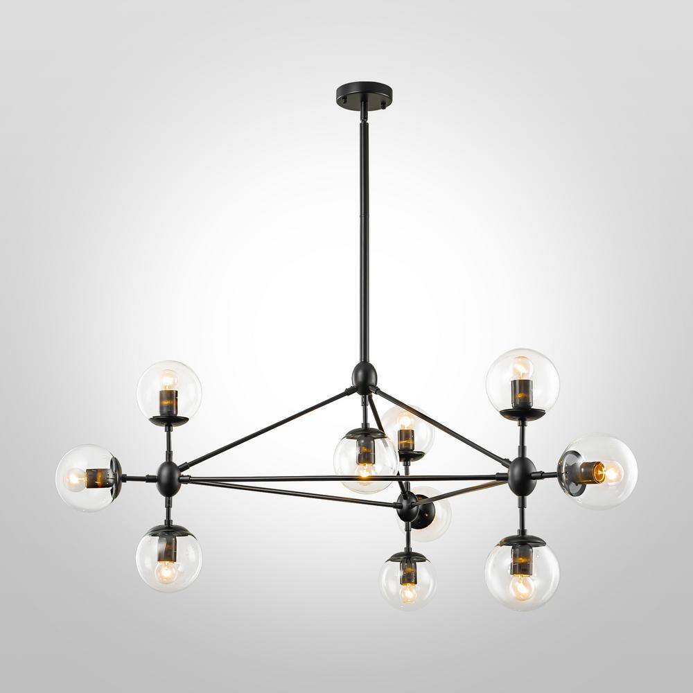 Black 10-Light Sputnik Chandelier with Glass Globe Shades