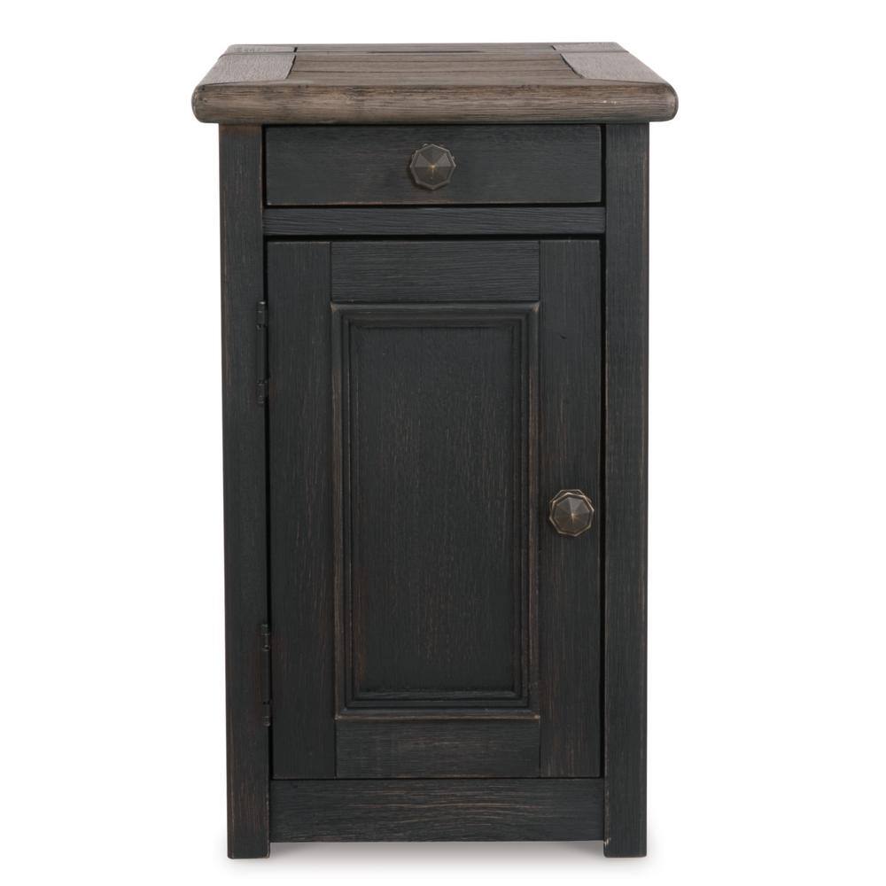 Black and Brown Rectangular Wood Chairside Table with Storage