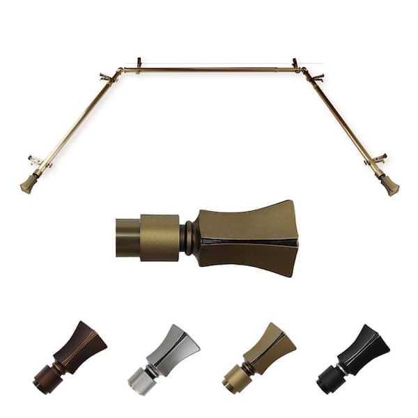 EMOH 13/16" Dia Adjustable 20"-36", 38"-72" Bay Window Curtain Rod with Ariana Finials in Antique Brass