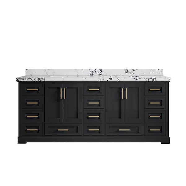Willow Collections Boston 84 in. W x 22 in. D x 36 in. H Double Sink Bath Vanity in Wrought Iron with 2 in. Viola Night qt. Top