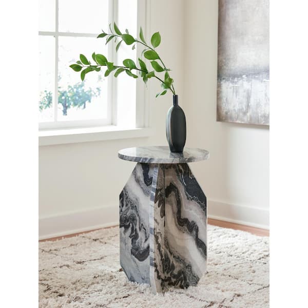 Signature DESIGN BY ASHLEY Wrenlane 15 in. Black Round Marble End Table