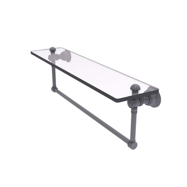 Allied Brass Carolina 22 in. x 7 in. H x 5.54 in. D Brass Rectangular Glass Shelf with Integrated Towel Bar in Matte Gray