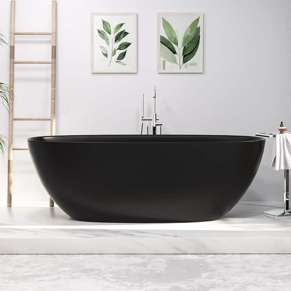 GIVING TREE JUNO 65 in. Solid Surface Stone Resin Thin Edge Flatbottom Non-Whirlpool Bathtub in Matte Black