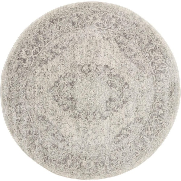 Nourison Tranquil Ivory/Grey 8 ft. x 8 ft. Center Medallion Traditional Round Area Rug