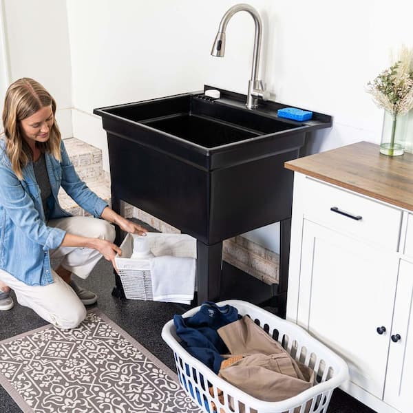 Glacier Bay 30 in. Freestanding Laundry Utility Sink with Stainless Steel Faucet