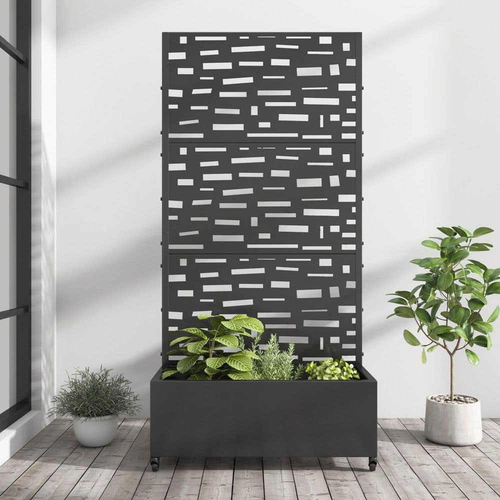 72 in. x 35 in. Black Outdoor Metal Privacy Screen Raised Planter Box Wall Decor price history on PriceWatchPro