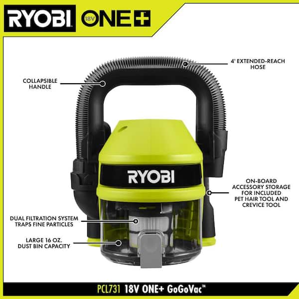 RYOBI ONE+ 18V Cordless GoGoVac Handheld Vacuum Cleaner PCL731B