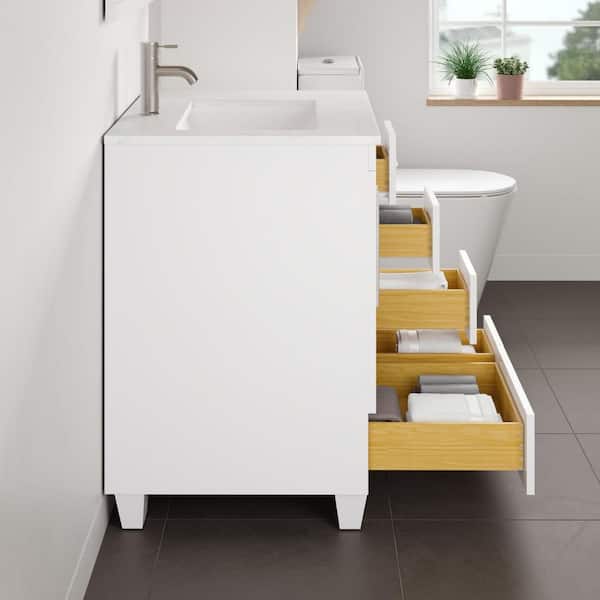 Loon 28 in. Single Sink White Bath Vanity with White Carrara Quartz Top (Assembled)