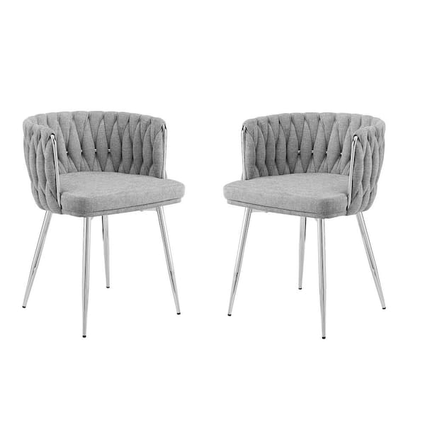 Art Leon MILY Light Gray Woven Linen Fabric Arm Chairs with Metal Frame and Removable Cushion Set of 2