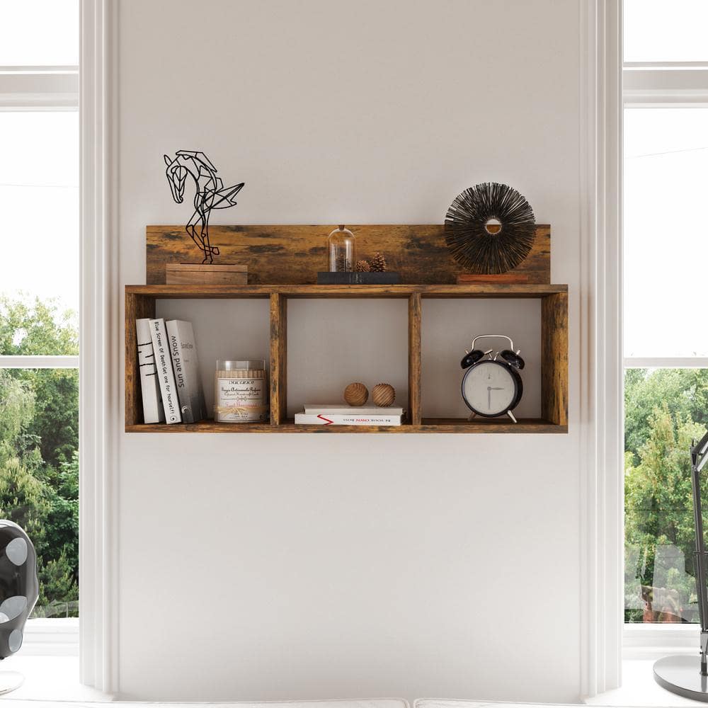 DANYA B Porto Aged Pine Wood Laminate MDF Triple Cubbie Shelf