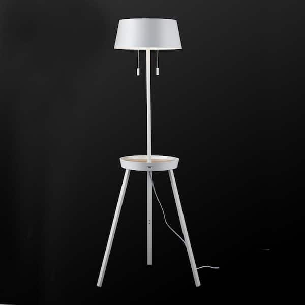 Light Matte White Shelf Floor Lamp, Floor Lamp With Tray Table And Usb Port