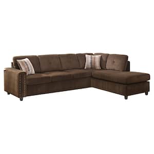 Belville 79 in. W Square Arm 2-Piece Velvet L Shaped Modern Sectional Sofa in Brown with Removable Cushions