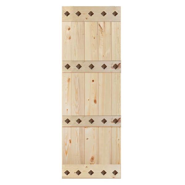 ISLIFE Mid-Century Style 30 in. x 84 in. Unfinished DIY Knotty Pine Wood Sliding Barn Door Slab