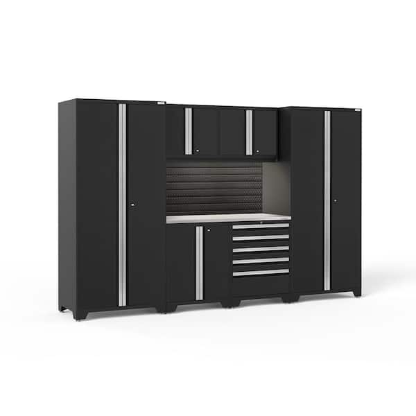 NewAge Products Pro Series 128 in. W x 84.75 in. H x 24 in. D 18-Gauge Steel Garage Cabinet Set in Black (7-Piece)