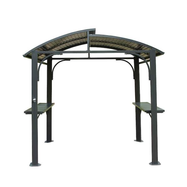 8 ft. x 5.1 ft. Arc Roof,Grill Canopy for Outdoor Grill Double Galvanized Steel Roof and 2-Side Shelves,BBQ Gazebo Grill