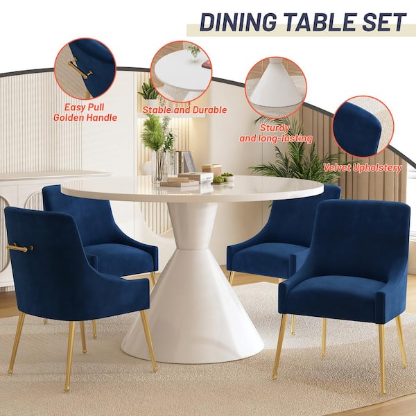 Boyel Living 5-Piece Round White MDF Top Table Set Seats (4-Navy