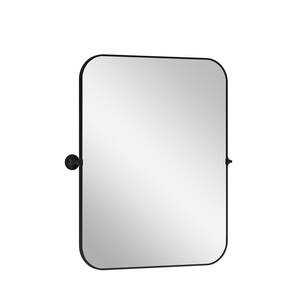 24 in. W x 31.5 in. H Modern Rectangle Metal Framed Black Pivoted Wall Vanity Mirror With Rounded Corners