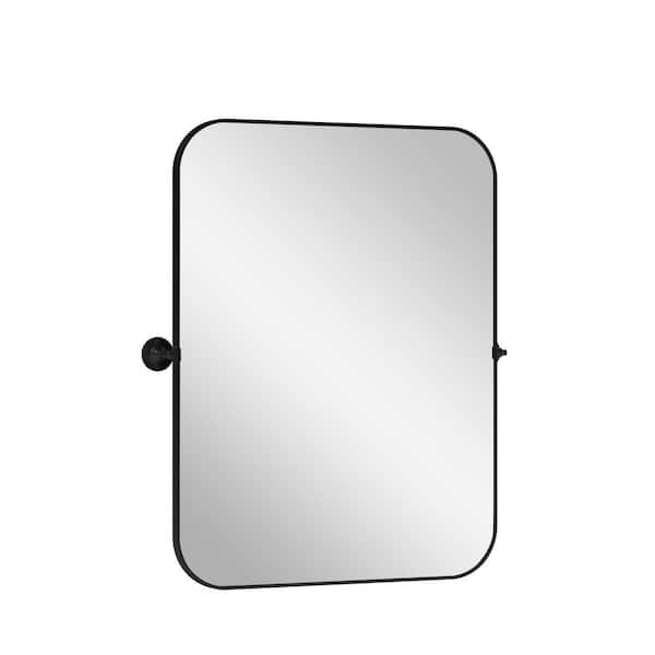 NEUTYPE 24 in. W x 31.5 in. H Modern Rectangle Metal Framed Black Pivoted Wall Vanity Mirror With Rounded Corners