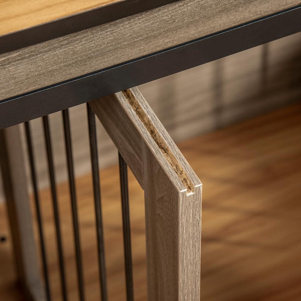 Large Oak Brown Dog Crate End Table with Sliding Doors
