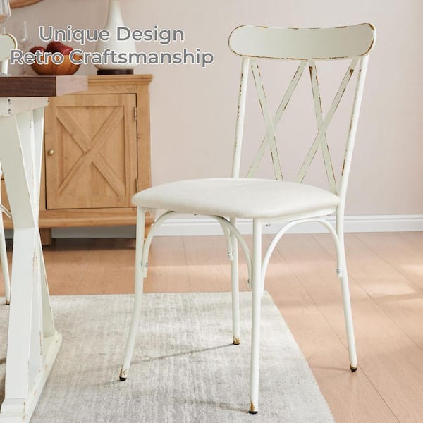 Edwin's Choice White Farbic Cushion Dining Chair With Metal Legs