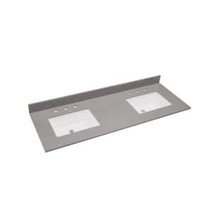 Madrid 61 in. W x 22 in. D Composite Stone Vanity Top in Concrete Grey with White Rectangular Double Sinks