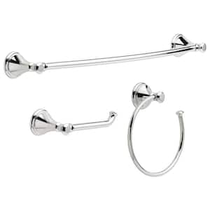 Cassidy 3-Piece Bath Hardware Set with 24 in. Towel Bar, Toilet Paper Holder, Towel Ring in Polished Chrome