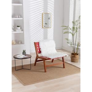 Red Outdoor Solid Wood Frame Chair with White Wool Carpet