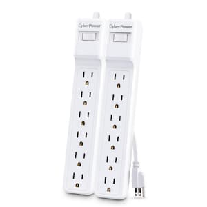 6-Outlet Surge Protector 2 ft. Cord 500J in White (2-Pack)
