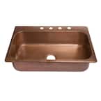 Angelico 33 in. 4-Hole Drop-In Single Bowl 17 Gauge Antique Copper Kitchen Sink