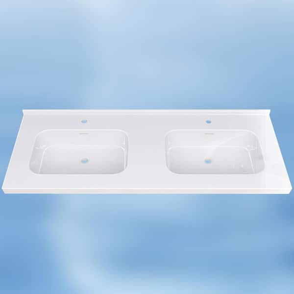 Foia 60 in. W x 22 in. D Solid Surface Rectangular Double Sink Vanity Top with Backsplash Bathroom Countertop in White