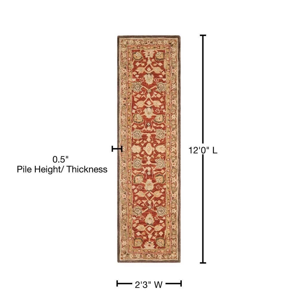Handmade Rust and Green Floral Wool Runner Rug