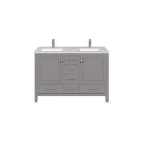 London 48 in. W x 18 in. D x 34 in. H Double Sink Freestanding Bath Vanity in Gray with White Carrara Quartz Top