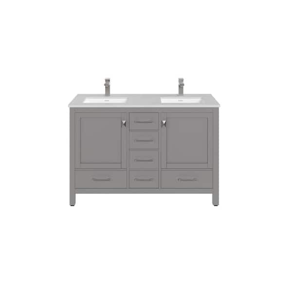 London 48 in. Double Sink Gray Bath Vanity with White Carrara Quartz Top (Assembled)