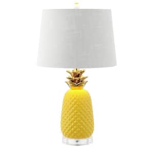 Pineapple 23 in. Classic Vintage Ceramic LED Table Lamp, Yellow/Gold