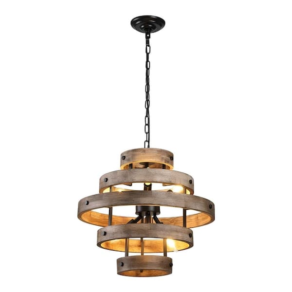 Unbranded EdgeNoir 6-Light Black Geometric Wood Chandelier for Dining Room with No Bulbs Included