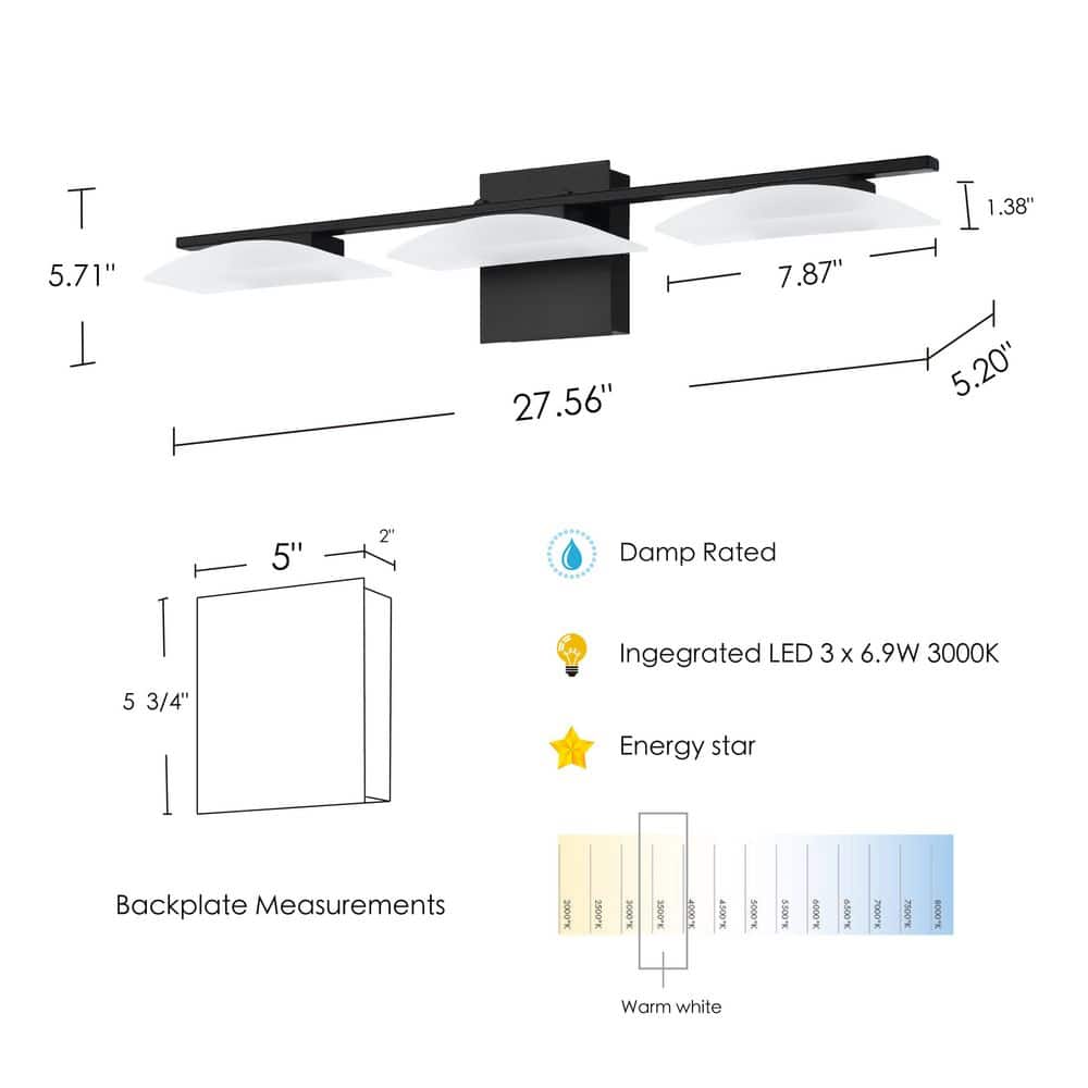 Metrass Matte Black 28-Inch Dimmable LED Vanity Light