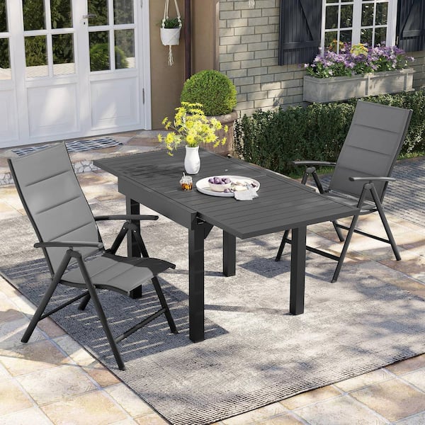 Pellebant Dark Gray Aluminum Adjustable Folding Outdoor Patio Dining Chairs (Set of 2)
