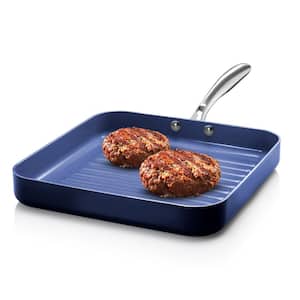 Classic Blue 10.5 in. Aluminum Ultra-Durable Non-Stick Diamond Infused Grill Pan