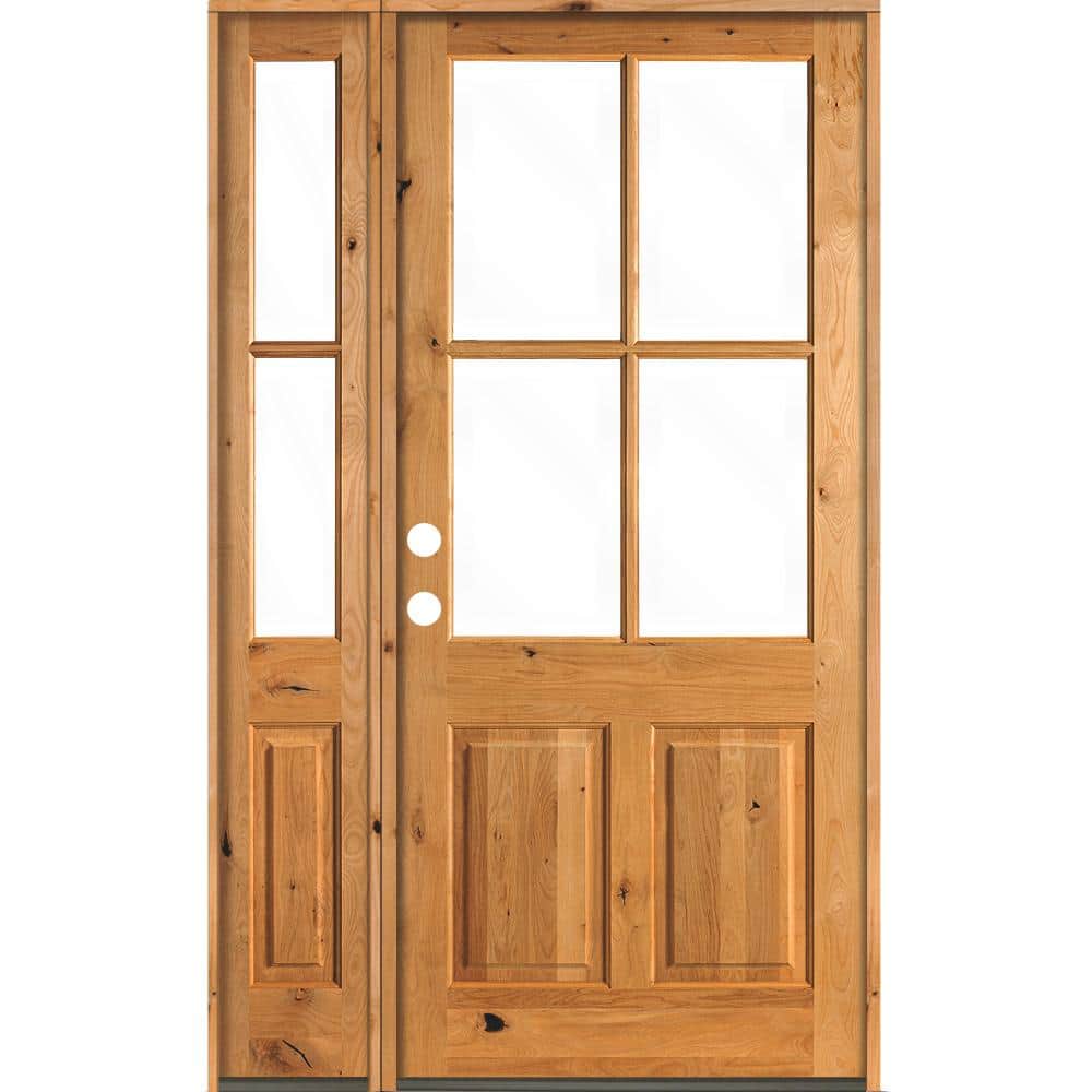 56 in. x 96 in. Knotty Alder Right-Hand/Inswing 4-Lite Clear Glass Clear Stain Wood Prehung Front Door/Left Sidelite price history on PriceWatchPro
