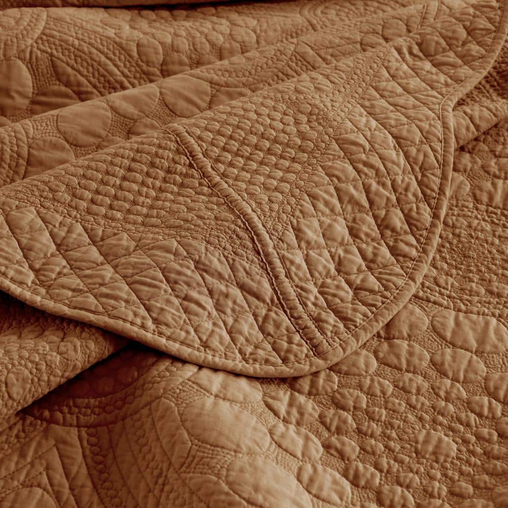 Dusty Orange Cotton Queen Quilt Set with Pillow Shams