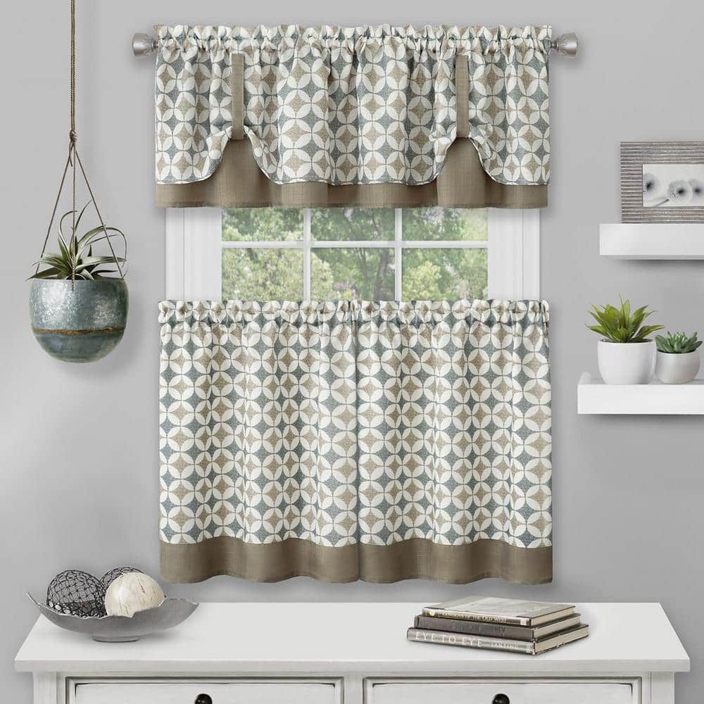 Taupe and Silver Geometric Sill Length Valance Set
