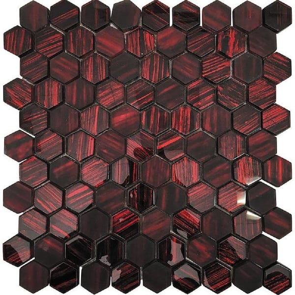 Red 11.3 in. x 11.3 in. Hexagon Polished and Matte Finished Glass Mosaic Tile (18 Cases/79.74 sq. ft./Pallet)