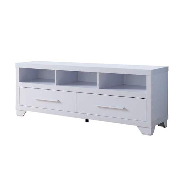 Benjara 72 in. White Wood TV Stand Fits TVs up to 75 in. in. with 2-Drawers