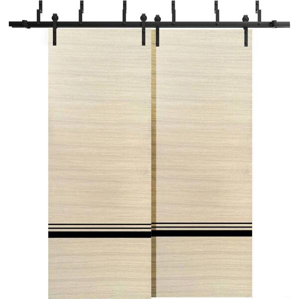 Sartodoors 72 in. x 80 in. 2 Panel Natural Veneer Solid Wood with