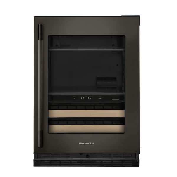 24" Beverage Center with Glass Door and Wood-Front Racks in Black Ore