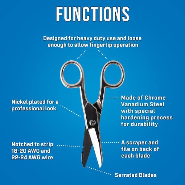 JONARD TOOLS Stainless Steel Electrician Scissors, for Heavy Duty