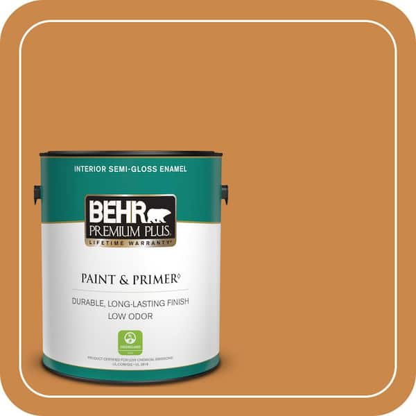BEHR PREMIUM PLUS 1 gal. #M240-7 Golden Pumpkin Semi-Gloss Enamel Low Odor Interior Paint & Primer
