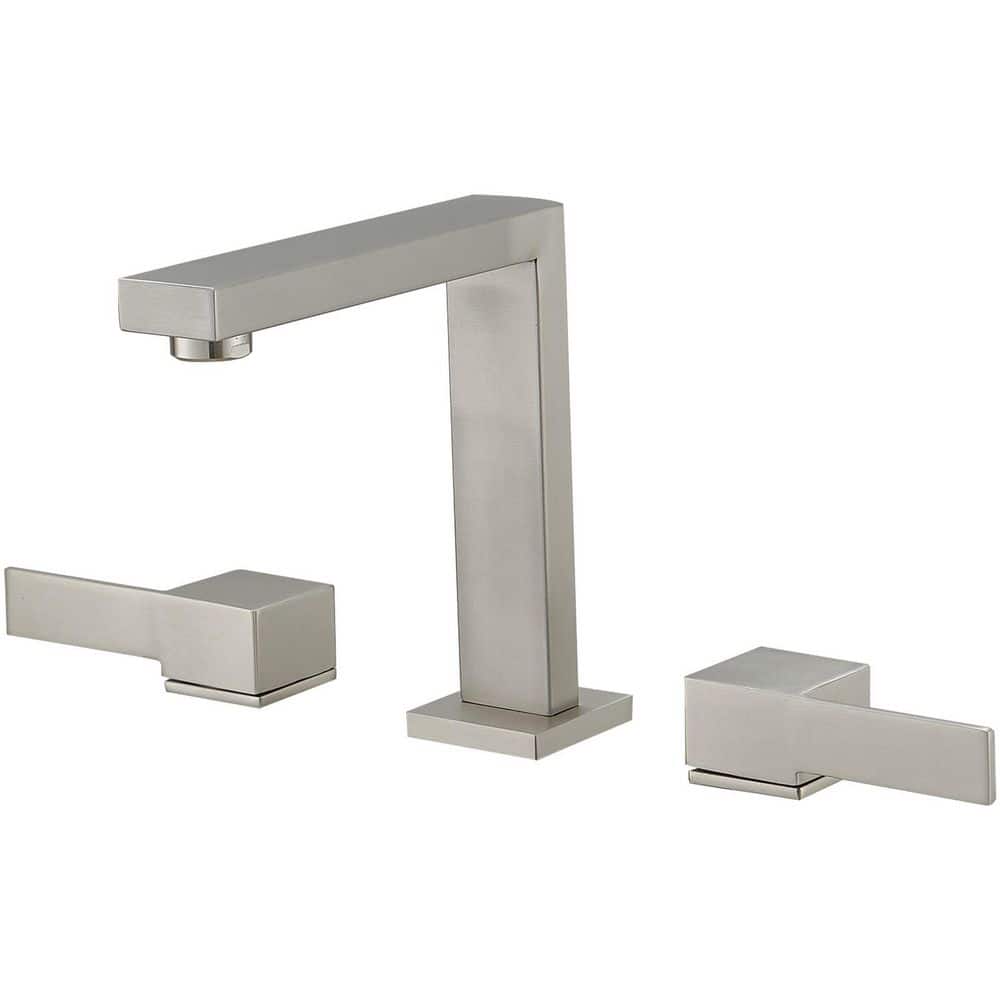 Brushed Nickel Widespread Double Handle Low-Arc Bathroom Faucet