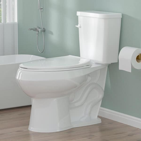 HOMLYLINK ADA Chair Height 2-Piece Toilet 1.28 GPF Single Flush Elongated Toilet in White Map Flush 1000g with Soft-Close Seat